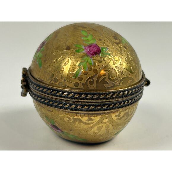 Limoges France Incrustation Trinket Box Hand Painted Roses Raised Gold Oval - Picture 4 of 15